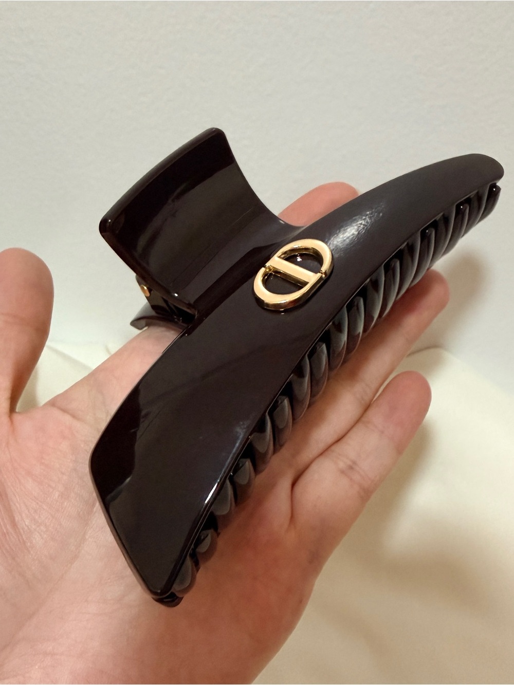 Dark Brown Hair Claw Clip with Gold Accent